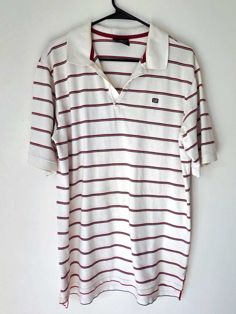 Polo Jeans White Polo Shirt w/Stripes & Logo Size L